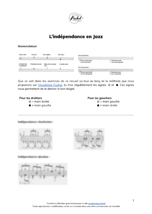 Aperçu de la partition : L'indépendance en jazz